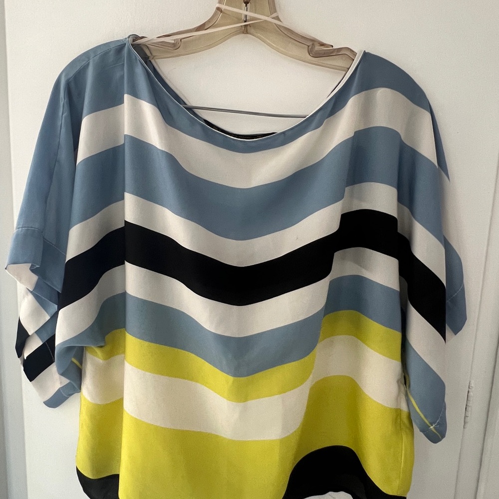 Zara Multicolor Striped Blouse in Blue, Black, and Yellow